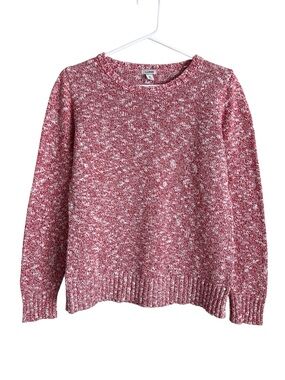 LL Bean Raglan Crew Neck Sweater Red White Cotton Preppy Coastal Women’s Medium
